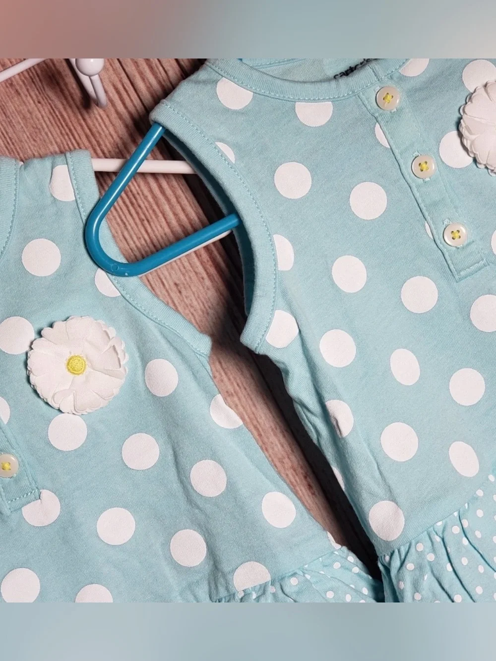 (0030) *TWINS* Girls: 6M Carters Polka Dot Sleeveless Onesies- K2